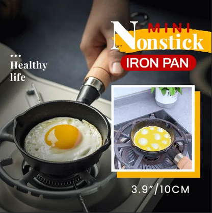 🍳 ミニノンスティック鋳鉄フライパン 3.9インチ/10cm – 健康に配慮した鋳鉄製で、熱が均一に伝わり、木製ハンドル付き ✨