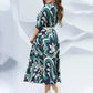 Модна дълга рокля с кръгло деколте и колан 👗