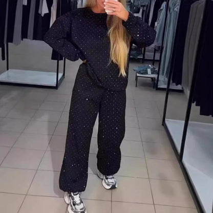 💖Жените случайни спортни кръг врата суитшърт + Jogger панталони две части набор