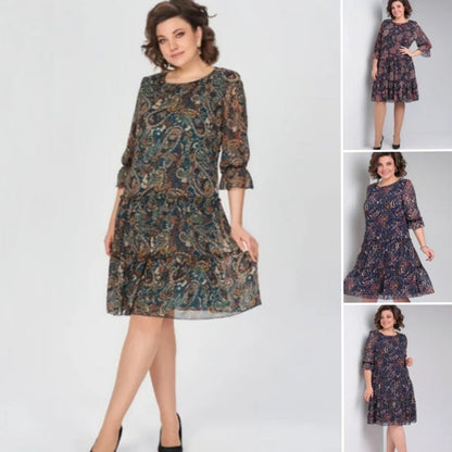 💐Женска ежедневна рокля с кръгло деколте и печат