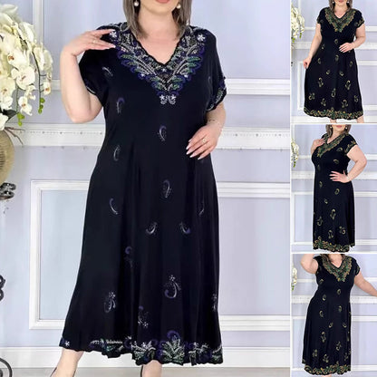 Стилни дамски рокли с V-образно деколте за жени, с щампи и леки