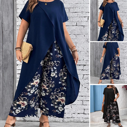 🌸 Едноцветни топ и панталон с щампа за жени