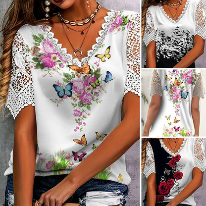 Дантела с принт и къси ръкави