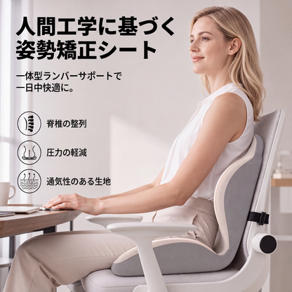背もたれ付き、メモリーフォーム採用の人間工学に基づいたクッション
