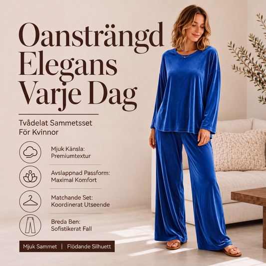 ✨Set med sammetslangärmad topp och vida byxor för kvinnor