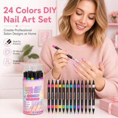 💥 24色 両端タイプ ネイルアートペンセット – クリエイティブ、サロン品質、手軽にDIY ✨