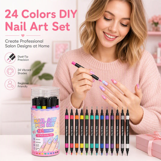 💥 24色 両端タイプ ネイルアートペンセット – クリエイティブ、サロン品質、手軽にDIY ✨