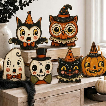 🎃✨レトロな木製ハロウィーンのテーブル装飾