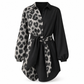 50 % RABATT🖤 🐆Långärmad miniklänning för damer med leopardmönster och kontrasterande lappar samt bälte
