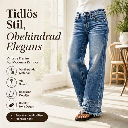 💰 Halva priset! 👖 Vintage bredbyxjeans för kvinnor med rå fåll – bekväma, snygga och mångsidiga, perfekt för vardag och höst. ✨