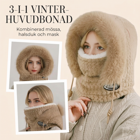 Vinter halsduk och mask med huva för dam, 3-i-1