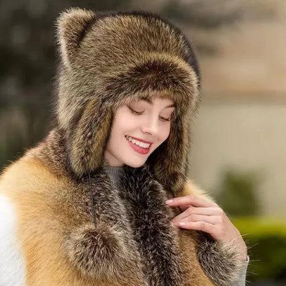 🎁✨Сладка плюшена шапка от изкуствена кожа с опашка на енот